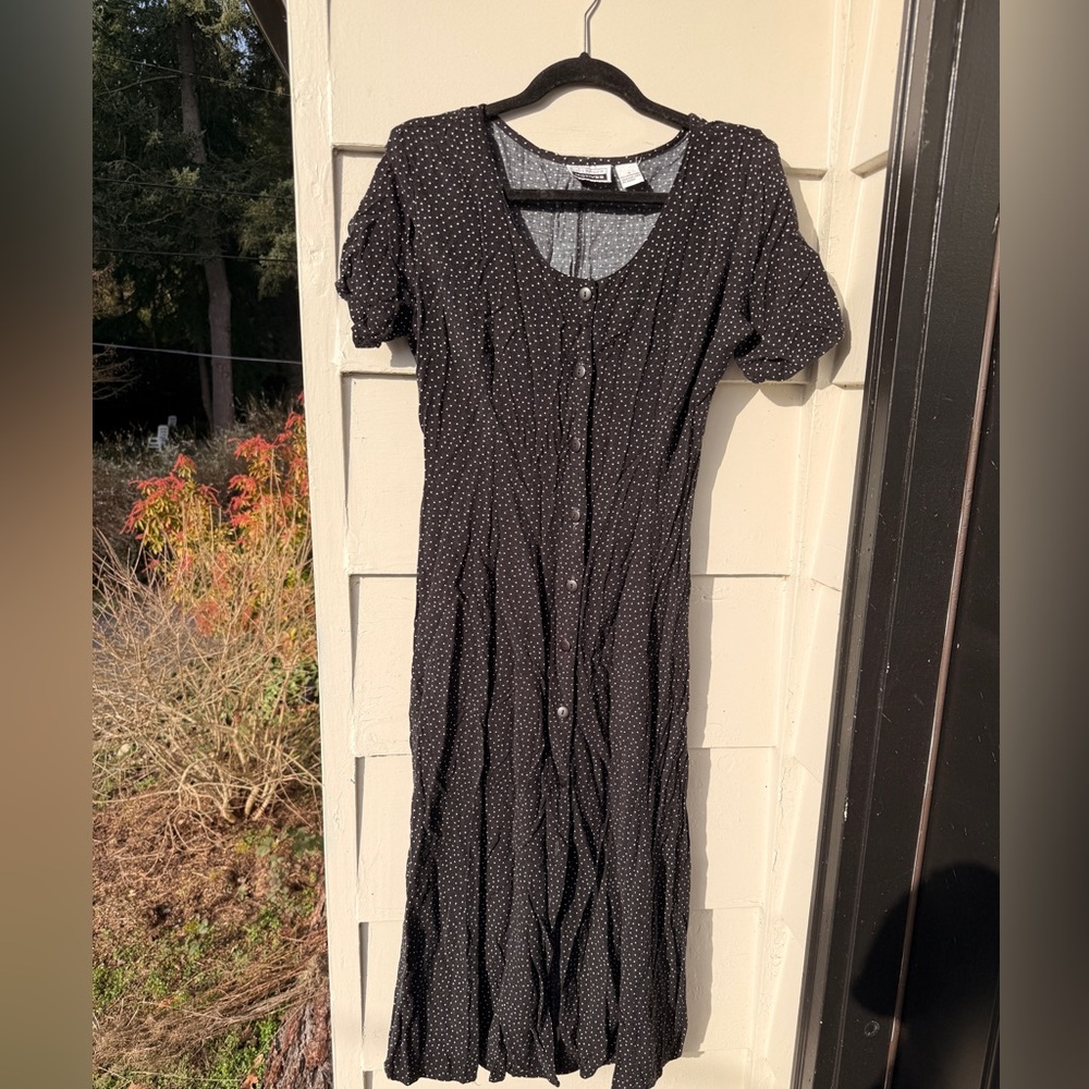 90's Witchy Black Polka Dot Adjustable Corset Back Dress